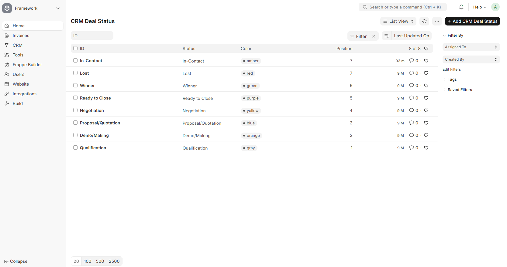 CRM with Renamed Deal Status